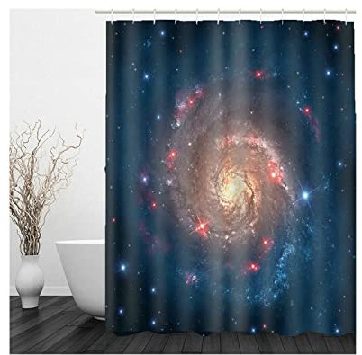 Whoiy Badevorhang Polyester, Duschvorhang Eckbadewanne 165X180cm Badegardinen Universum Dunkelblau Waschbar Wasserdicht