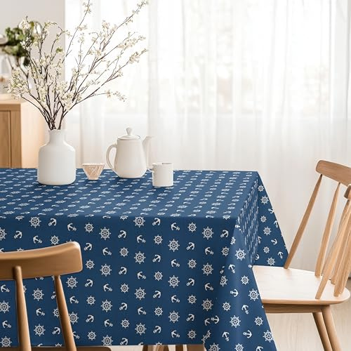 Martina Home Harzbeschichtete Tischdecke Anker, 220 x 140 cm, Blau