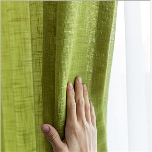 KIEYTW Dicke grüne Voile-Vorhänge aus Leinen für Wohnzimmer, Schlafzimmer, Moderne, einfache Jalousien, Tüll-Fenstervorhänge ZH050H-Grüner Tüll, 1 Stück B250 x H260 cm, Faltenband zum Ziehen