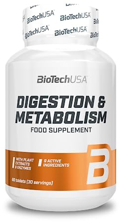 BioTechUSA Digestion & Metabolism | Enzym- & Pflanzenextrakt-Formel | Mit Zink, Biotin & Chrom | Ingwer, Kurkuma, Zimt & Knoblauch | Gluten-, GMO- & aspartamfrei | 60 Tabletten