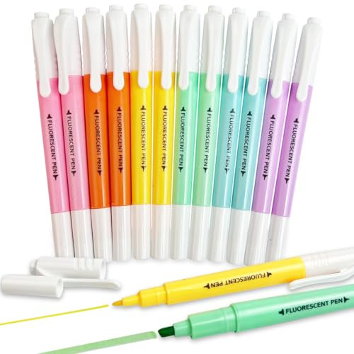 YOSKAEDI 12 Textmarker Pastell, Bibel Textmarker Klein, Highlighter Pen Stift, Pastell Marker (6er Pack)