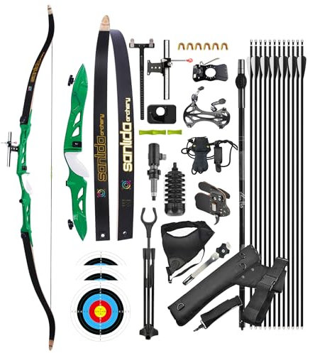 surwolf Takedown Recurvebogen Set für Erwachsene,Wettkampf Recurvebogen,66/68/70,16~40lb,Sportbogen,Langbogen,Jagdbogen（Grün Links,70-32lbs）