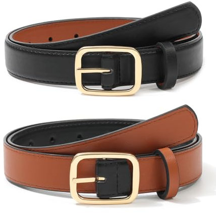 Kajeer Damen Wendegürtel für Jeans Hosen Kleid - Mode Damen Gürtel Schwarz PU-Ledergürtel mit Quadratischer Goldener Schnalle, 2.8cm Breit