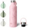 BottleBottle 600ml Insulated Water Bottle with Handle Hiking Drink Flask (Pink Flower)