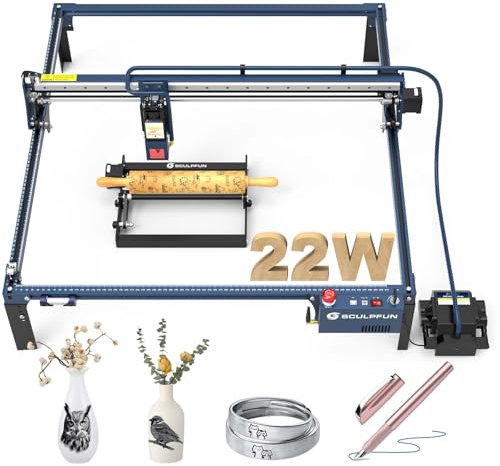 SCULPFUN S30 Ultra 22 W Graveur laser avec rouleau de rotation à 360 ° Soutien automatique de l'air Coupe-laser avec puissance de 22 W Machine à graver laser pour bois et métal