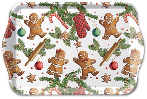 Ambiente Tablett Serviertablett Dekotablett klein 13x21 cm Lebkuchen Zweige Weihnachtsmotiv Serie Gingerbread Cookies