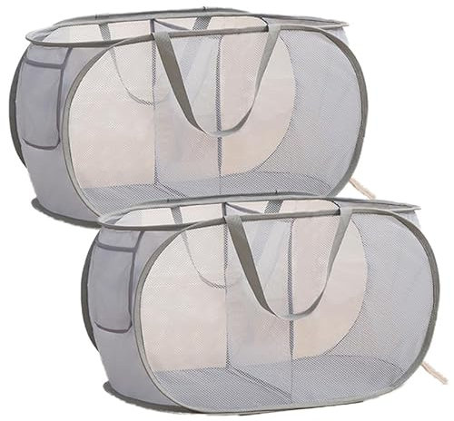 Pop Up Wäschekorb Faltbarer Wäschekorb 2 Stk(36 * 36 * 58 Cm) Wäschetonne Wäschekorb klappbar mit Griff laundry basket Aufbewahrungskorb mit 2 Fächern für Kinderzimmer Camping Und Reisen