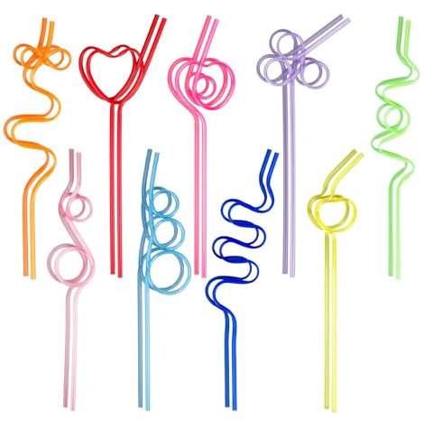 18 cannucce riutilizzabili in plastica dura, ricci, cannucce per feste per bambini, multiforme colorate, decorazioni per feste, picnic, campeggio, feste, cannucce pieghevoli
