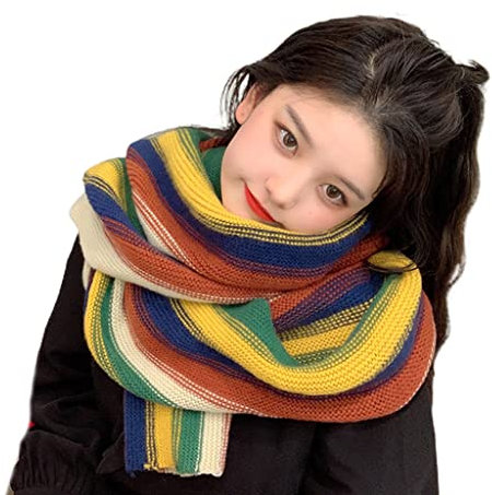 ZEPFJHE Winterschals für Damen, Regenbogen-Schal, dicker Winterschal, dicker Schal, Schal, gelb, M