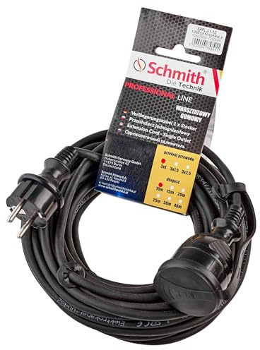 Schmith Prolunga elettrica in gomma 20m 3x2,5mm, resistente e sicura per officine, cantieri e giardini, con cavo rinforzato e presa con messa a terra, ideale per uso esterno e interno