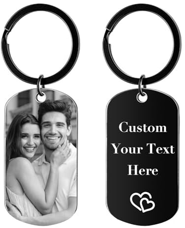 HOBULL Schlüsselanhänger Personalisiert mit Foto & Text, Beidseitige Edelstahl Laser-Gravur Schlüsselanhänger Bild Personalisierte Geschenke für Männer, Frauen, Weihnachten, Geburtstagen, Jahrestagen