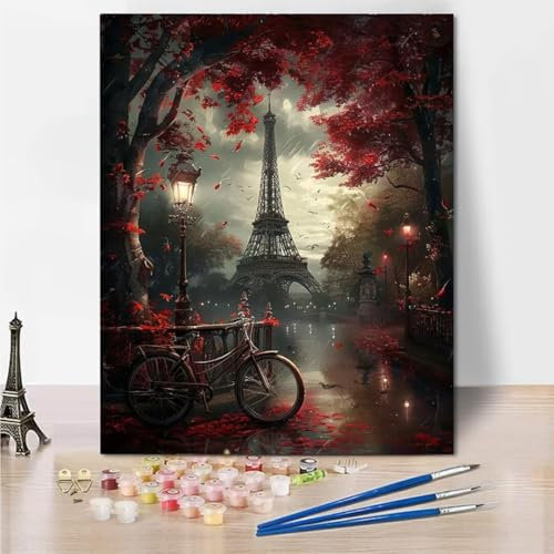 RNXAOPEN Malen Nach Zahlen für Erwachsene, Eiffel Tower Paris DIY Leinwand Ölgemälde Kit für Kinder mit Pinseln Acrylpigment Zeichnung Lackierung 40x50cm 6345-J