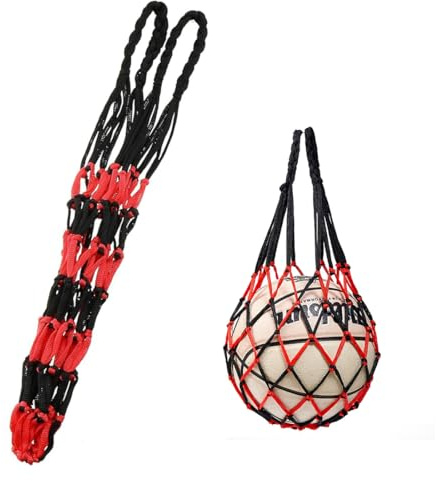 XURJUMI 1 Stück Ballnetz Net Tasche Tragbare Ballnetz Sports Ball Ballnetz für Fußball, Basketball Ballnetz 1 Ball Hoher Dicke Haltegriffe (rot schwarz)