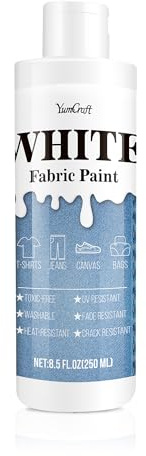 YumCraft White Fabric Paint 250ml - Permanent Non-Toxic Textile Paint, Washable Soft Rich Fabric Dye Medium for Clothes/Leather/T-Shirts/Shoes/Jeans/Canvas/Bags/Sofa, DIY Fabric Craft Projects