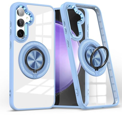 Kainevy for Samsung S25 Case Clear Magnetic with Metal Stand Ring Holder for MagSafe Phone Cover for Samsung Galaxy S25 Case Thin Hard Military Grade Shockproof Protective (Light Blue)