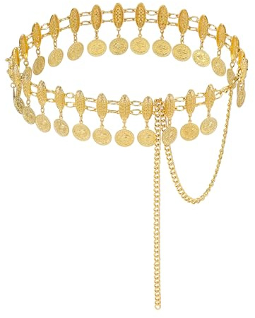 CHIC DIARY Gold Kettengürtel Metall Körperkette Vintage Bauchkette | Verstellbarer Goldener Gürtel Dekorative Fransen Taillenkette für Kleid Rock Jeans Abendmode Bikini Festival Outfits