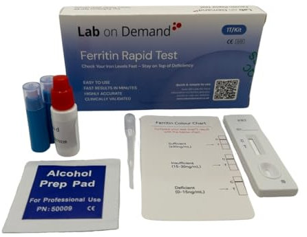 Lab on Demand Ferritin Test, 1T Kit - Accurate and Easy to Use Home Iron Deficiency Test Kit - Rapid Results in Minutes, Clinically Validated & CE-Certified - Includes QR Code for Instructions