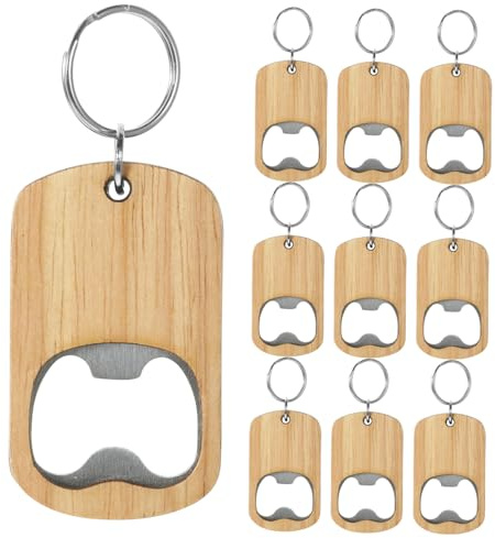 Garneck Set 10 Pezzi Apribottiglie Portachiavi in Legno, Portachiavi Apribottiglie Piatto per Uomo, Accessori per Feste e Regali Personalizzabili DIY