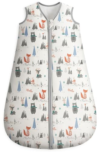 Looxii Schlafsack Baby Winter 3.0 Tog Baumwolle 6-12 Monate Baby Schlafsack Warm Weich Baby Winterschlafsack Neugeborene für Jungen Mädchen Winterwald