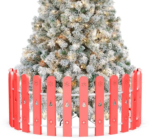 Valla protectora de árbol de Navidad para perros y niños 28 piezas, 42 cm de alto Valla decorativa roja como protección efectiva, rejilla estable para el árbol de Navidad para interior y exterior