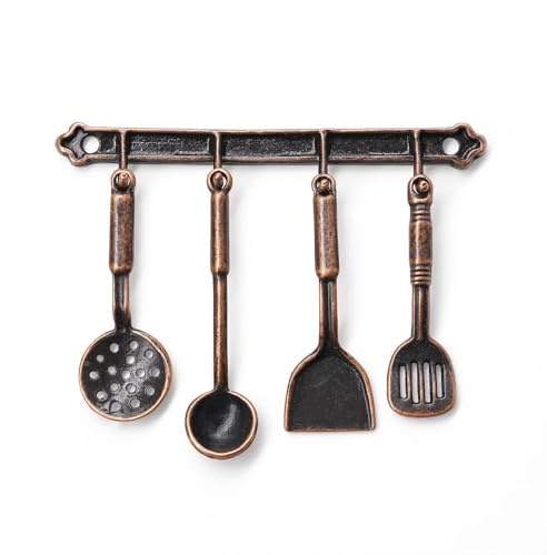 Ausi Un set di utensili da cucina in scala 1/12 per la casa delle bambole, utensili da cucina in miniatura, accessori per la casa delle bambole, bronzo
