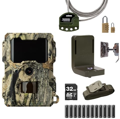 DÖRR Wildkamera Mini Pro mit SD, Halterung, Kabelschloss und Batterien | Bewegungsmelder, unsichtbarer Infrarotblitz 940nm, Tierbeobachtung, Grundstücksüberwachung, Innen- und Außenbereich