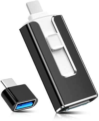 USB Stick 256GB für iPhone iPad Android PC, MFi-zertifizierter 4-in-1 Speicherstick mit USB-C, Light-ning, Micro-USB & USB 3.0, Flash Drive zur Phone Speichererweiterung, Backup Fotos Videos
