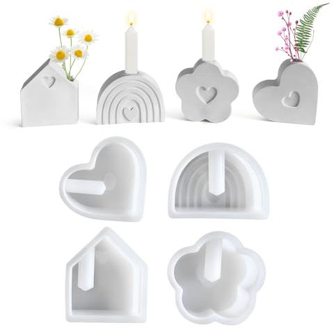 4 Stück Silikonformen Gießformen Kerzenhalter, Silikonform Kerzenhalter, Kerzenformen, Gipsformen Seifenformen für Stabkerzen Teelichthalter Blumenarrangement Frühling Sommer