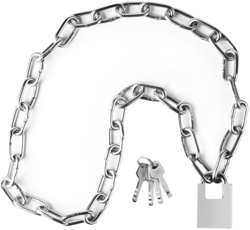 47.24 inch/1.2 Meter Stainless Steel Security Chain Lock with Anti-Cut Padlock & 2 Keys - Heavy Duty Anti-Theft Protection for Bicycle, Motorcycle, Scooter, Door, Fence, Garage