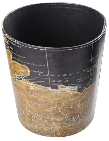 ULTECHNOVO Range Poubelle Rétro en Cuir Marron, Ronde, Facile à Nettoyer, Réutilisable, pour Salle de Bain, Bureau et Chambre, Couvercle