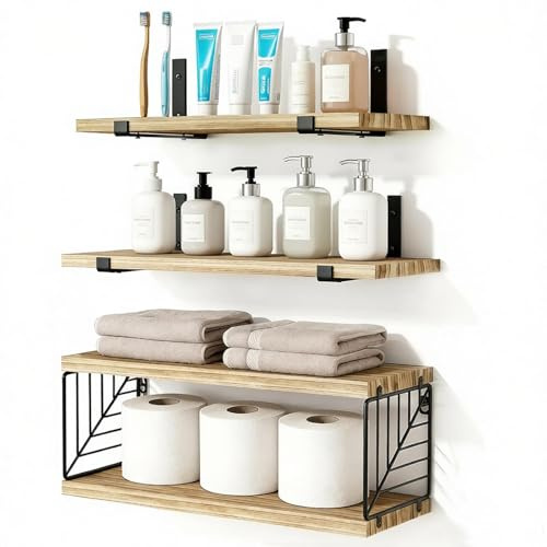 TempFoo Floating Shelves, Bathroom Shelves for Wall Shelf, Wooden Rustic