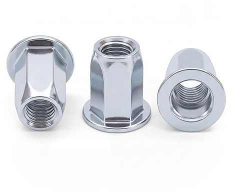 Dado a crimpare esagonale M8, flangia piatta, corpo esagonale lungo, acciaio zincato - (50pcs)