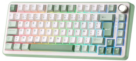 YUNZII B75 Pro FR AZERTY Clavier Gamer sans Fil (Vert, Cocoa Cream V2) | Français Disposition 75% , Bluetooth 5.0 / 2,4 / USB-C Filaire, RGB, Hotswap, Structure Gasket, Touches PBT