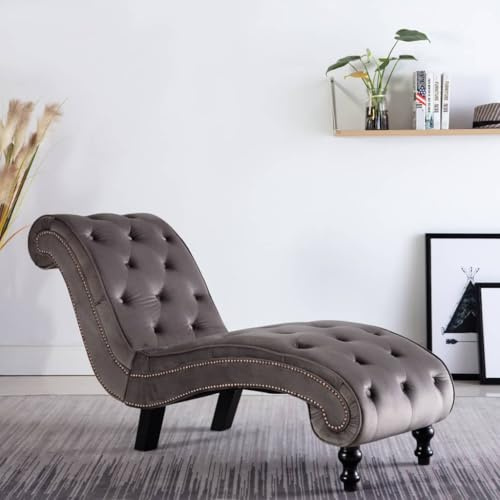 faucqel schäslong grå sammet stoppning 145 x 52 x 77 cm Recamiere relaxsäng bäddsoffa vardagsrum liggsoffa lounge fåtölj