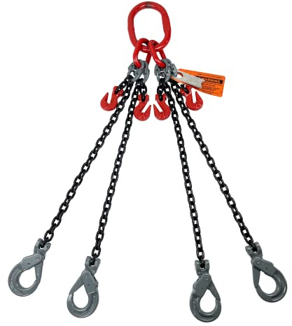 Advantage Rigging - Chain Sling - 3/8 x 6' Quad Leg with Positive Locking Hooks and Adjusters - Grade 80