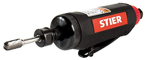 STIER Stabschleifer 51-1, Stecknippel 1/4 Zoll, geringes Lärmniveau 79 dB, kompakte Bauform, Gewicht 700 g, Länge 188 mm, Druckluft Stabschleifer, Glanzschleifer