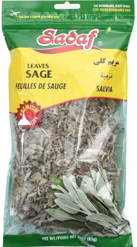 Sadaf Sage Leaves - Whole Sage Leaves for Cooking and Food Flavoring - Salvia Spice - Mediterranean Cuisine - Kosher - 3 Oz Resealable Bag