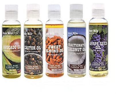 Huile de base Huile hydratante pour le corps Huile d'amande douce Huile de ricin Huile de pépins de raisin Huile de noix de coco 100% pur et naturel 118ML 5 bouteilles dans un set Elitzia ETMS013