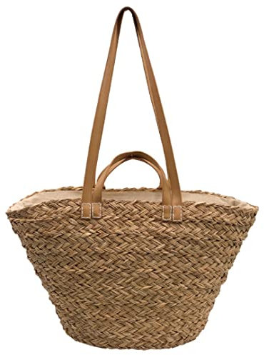 Geflochtene Korbtasche Palma mit Kunstlederhenkel // Boho Ibizatasche Strandtasche Groß mit Reißverschluss // Ibiza Mallorca Marokko Style - Strandurlaub Damen