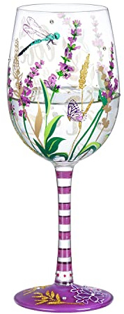 NymphFable Copa de vino pintada a mano, lavanda púrpura y libélula regalo de cumpleaños para mujeres con caja de regalo personalizada, 15 onzas