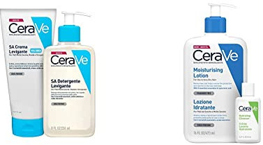CeraVe Kit Skincare Levigante | SA Detergente Levigante Viso e Corpo con Acido Salicilico per Pelle Secca e Ruvida, 236ml + SA Crema Levigante & Lozione Idratante Viso e Corpo per Pelle Secca