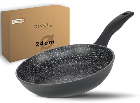 DIVORY Bratpfanne 24cm Induktion – Antihaft Beschichtete große Universalpfanne für alle Herdarten - Sichere Griffe, Spülmaschinen geeignet (Schwarz, 24cm)