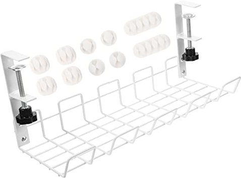 Veemoon under Desk Cable Management Rack with Adjustable Iron Basket 10pcs White Household Cord Organizer for Office and Home Wire Storage