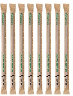 Tessera Bio Products Q0821KSFSC - Pajita de papel rígida, recta, 1/1 embalado, fuerza, 0,8 cm de diámetro, 21 cm de longitud, 500 unidades