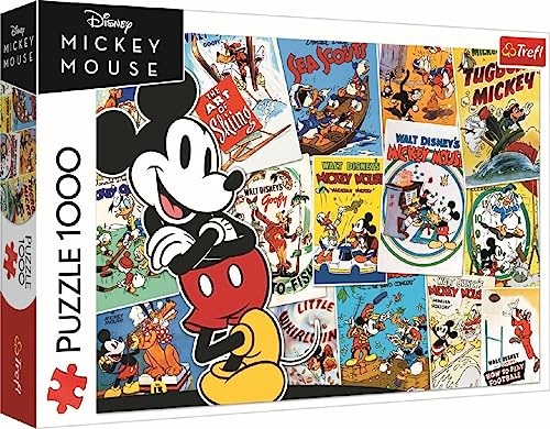 Trefl - Disney Mickey Mouse, In Mickey's World - Puzzle 1000 Elemente - Puzzle mit Disney Märchenfiguren, Retro Collage, Mickey Mouse, Klassisches Puzzle für Erwachsene und Kinder ab 12 Jahren