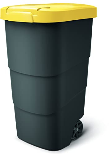 Prosperplast Wheeler 110L Müllbehälter mit Rädern und Deckel Mülltonne Müllgroßbehälter Großmülltonne Universaltonne Kunststoff (Gelb)