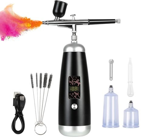 Folgtek Airbrush Kompressor Set Make-up Spritzpistole Tragbares Kabelloses Set, 36PSI Wiederaufladbares Manuelles mit langen Düse für Malerei, Tortendekoration, Färbemuster, Nagelkunst, Täto
