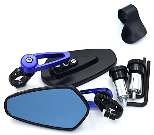 COGNOO Motorrad Lenkerendenspiegel Für Y&amaha MT-07/FZ-07 FJ-09 MT-09/SR/FZ-09 FZ1 Universal 7/8 22mm Motorrad Aluminium Rückblick Bar End Seite Rückspiegel Motorrad Rückspiegel(Blue)