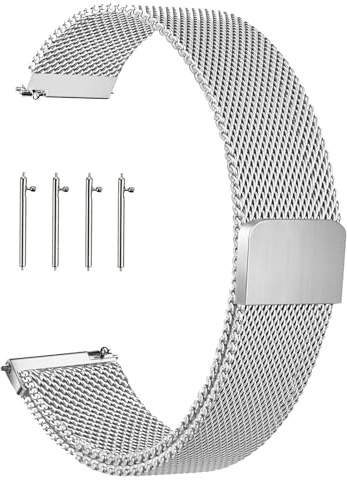KUBFDL Edelstahl Mesh Uhrenarmband 14mm 16mm18mm 20mm 22mm 24mm Armband Magnetverschluss Schnellverschluss Smartwatch Ersatzarmbänder für Damen Herren
