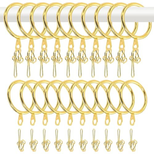 NIXRET Gardinenringe Vorhangringe 32mm Vorhang Clips 50 Stück Rostfrei Gardinenhaken mit Clips Gardinen Klammer Metall Gardinenringe Golden für Curtain Rod und Duschvorhang Hanging Ring